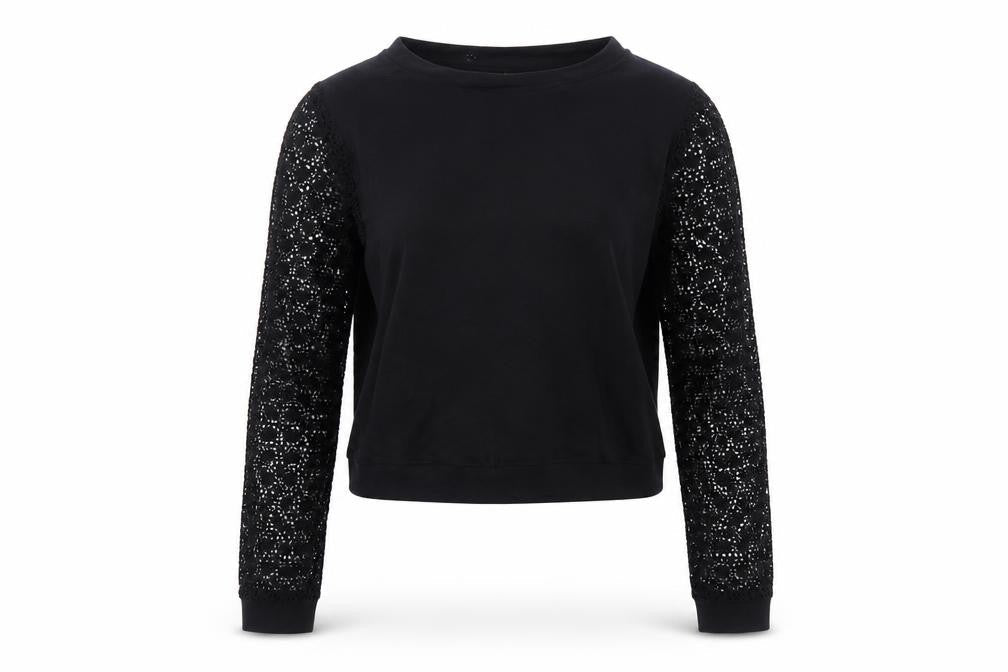 Maje Womens Black Lace Sleeve Cropped Blouse Size S
