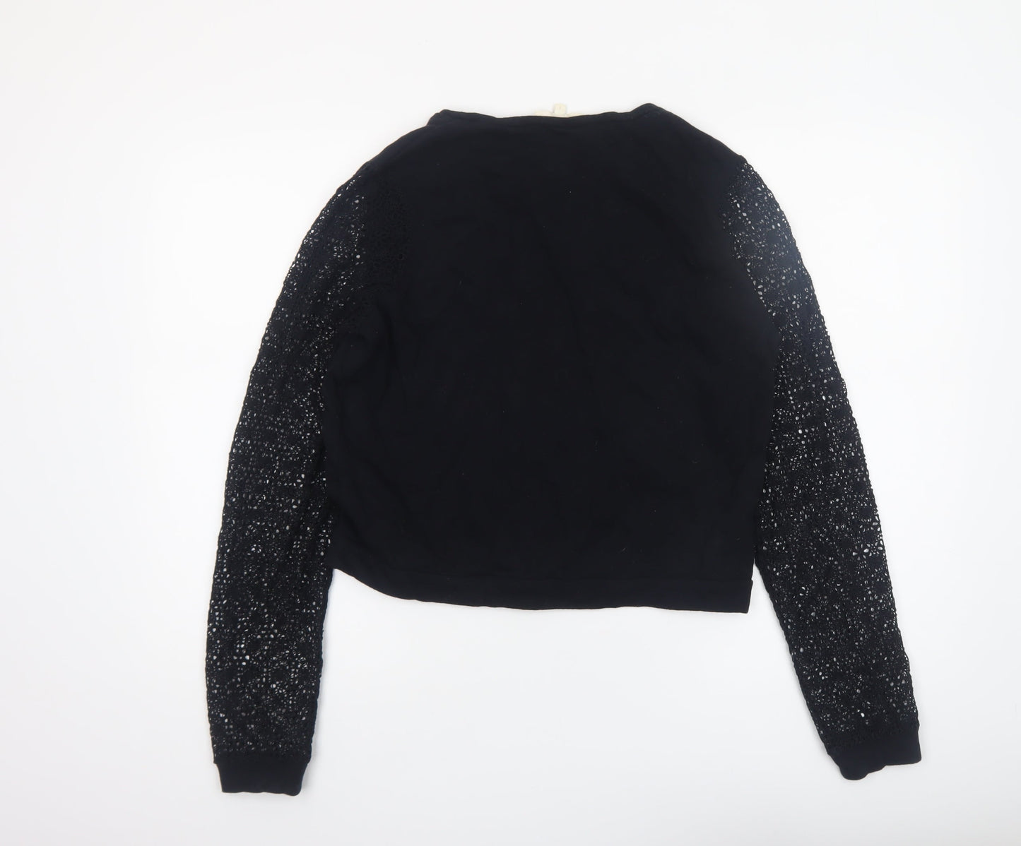 Maje Womens Black Lace Sleeve Cropped Blouse Size S