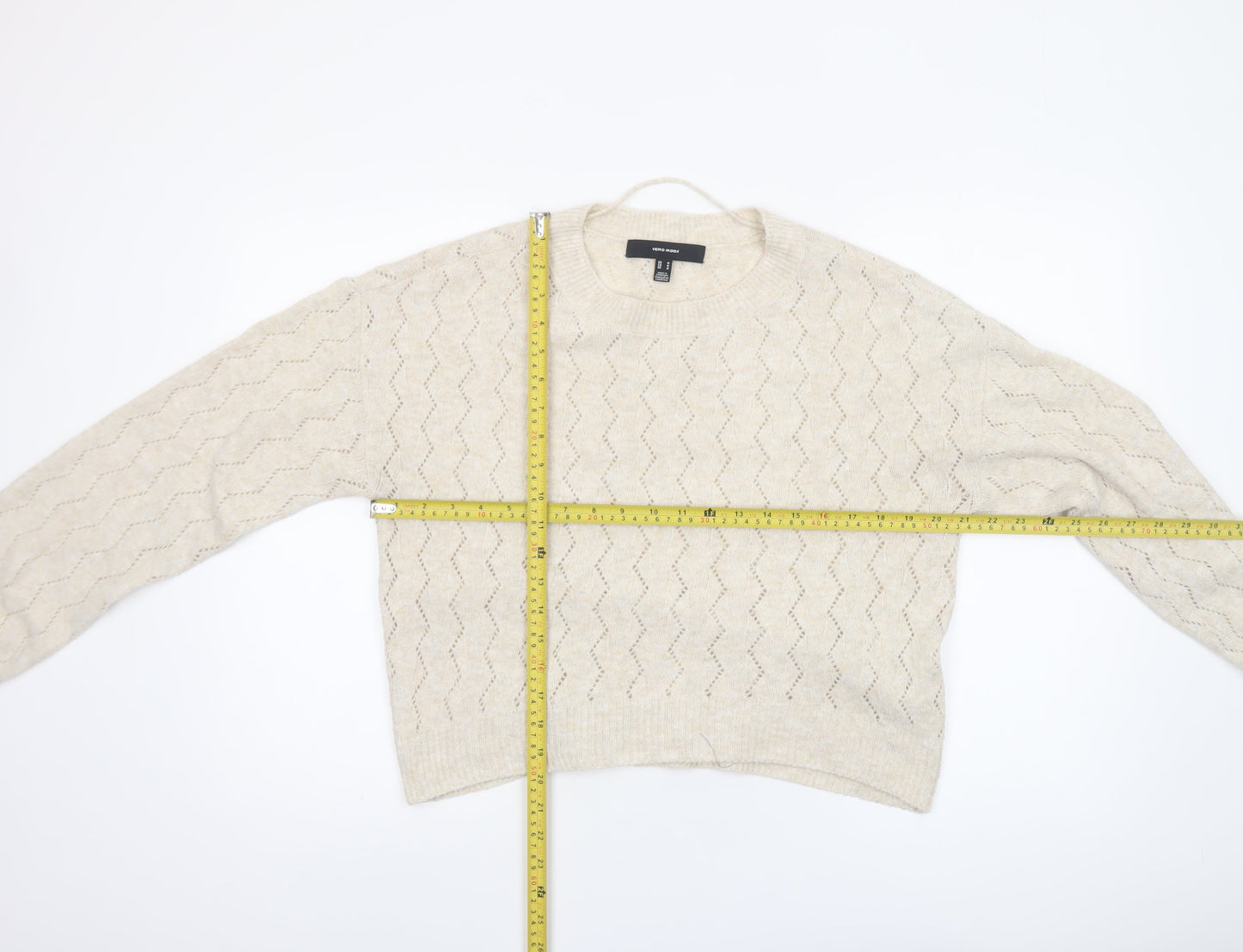 Vero Moda Women’s Beige Cable Knit Pullover Jumper Size M