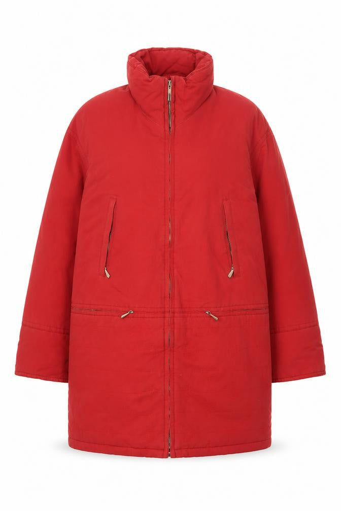 Hucke Womens Red Long Parka Coat Size 8 Water Resistant Zip Jacket
