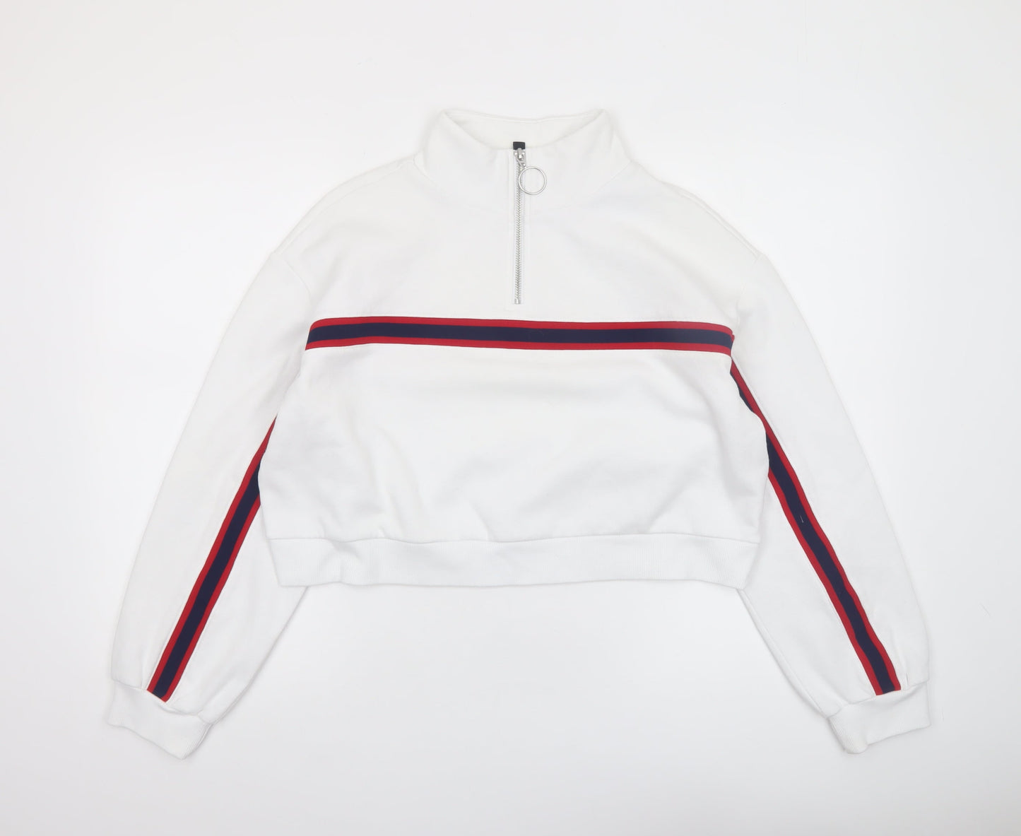 H&M Divided Women White 1/2 Zip Pullover Sweatshirt M