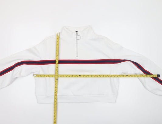 H&M Divided Women White 1/2 Zip Pullover Sweatshirt M