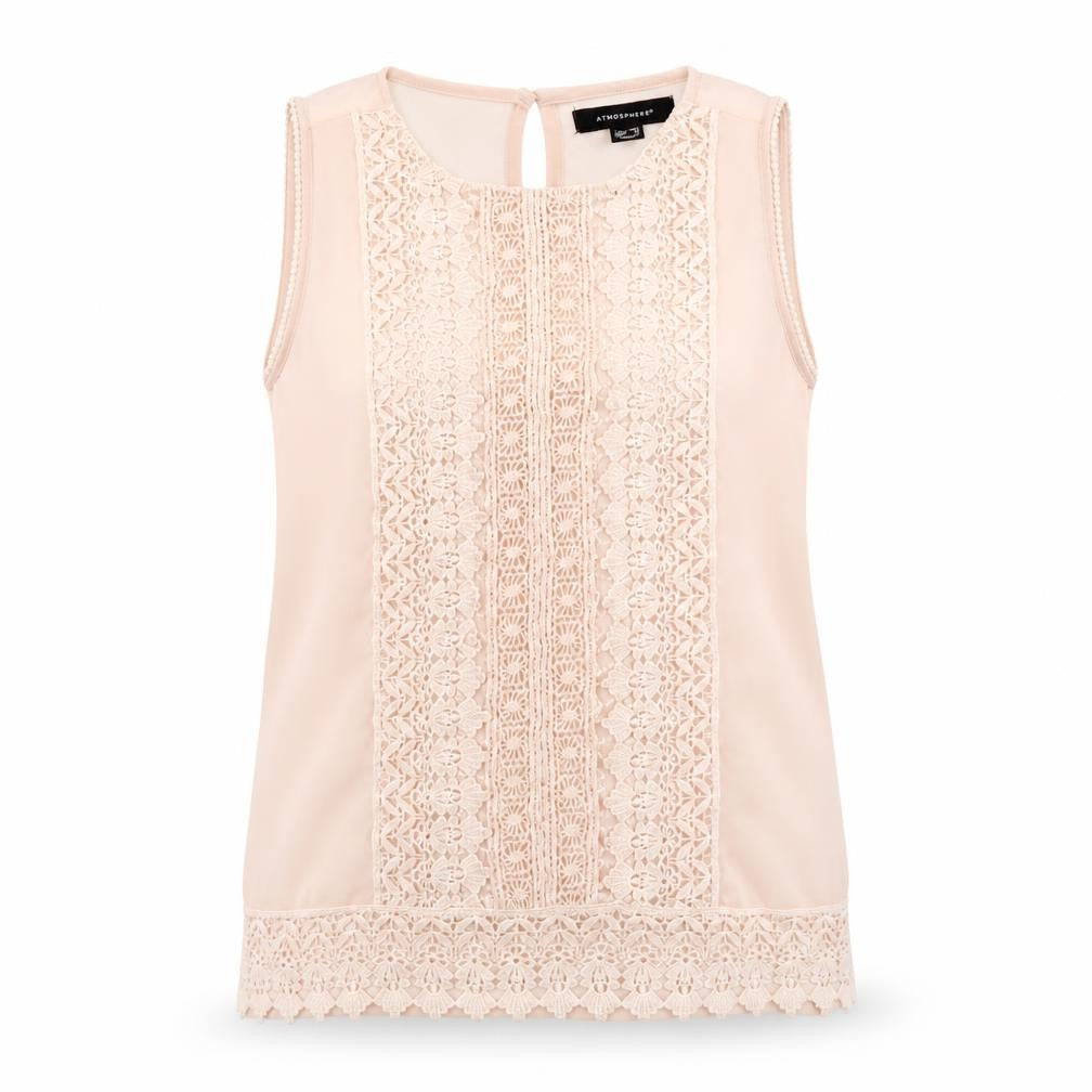 Atmosphere Women's Beige Lace Chiffon Sleeveless Blouse Size 10