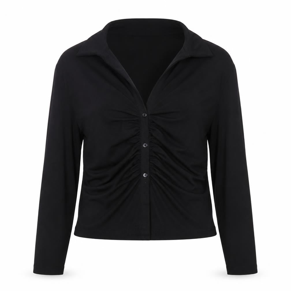 ASOS DESIGN Women’s Black Long Sleeve Collared Ruched Button-Up Top Size 14