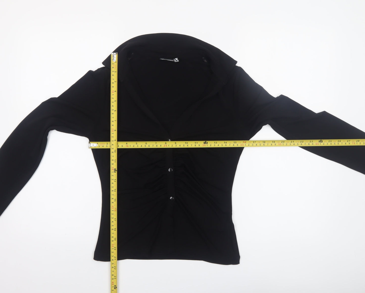 ASOS DESIGN Women’s Black Long Sleeve Collared Ruched Button-Up Top Size 14