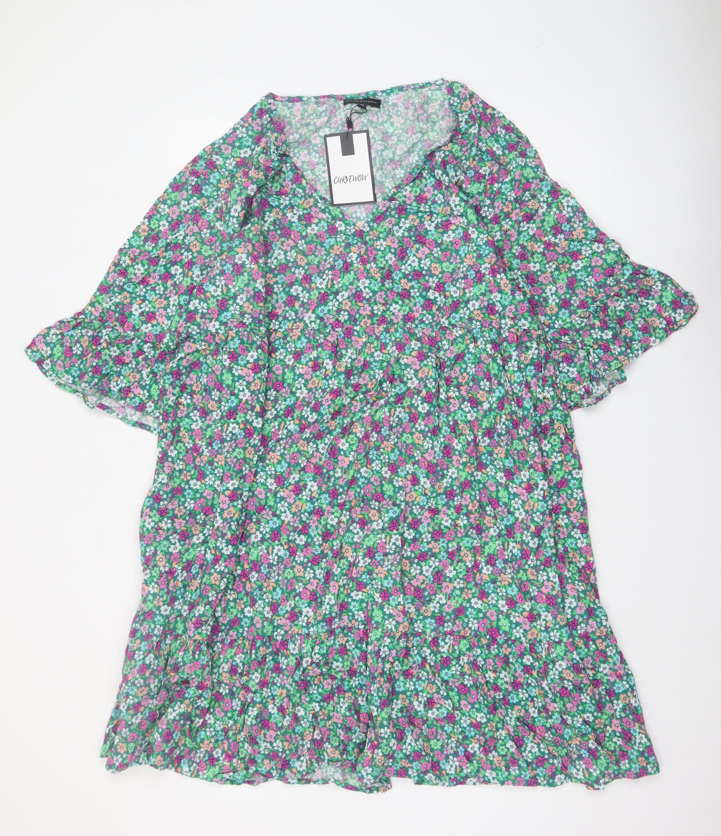 CURVEWOW Women's Multicoloured Floral A-Line Dress Size 20