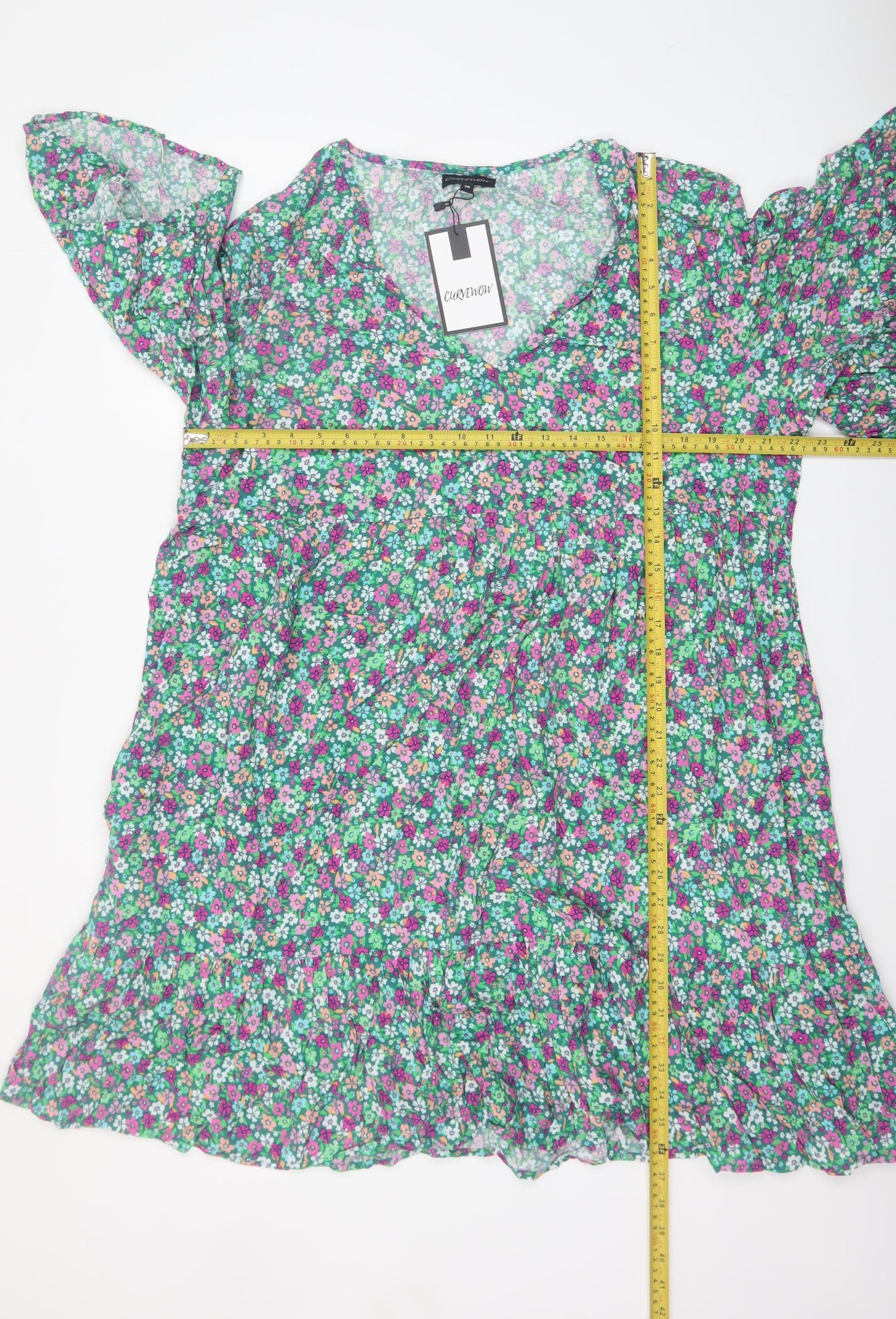 CURVEWOW Women's Multicoloured Floral A-Line Dress Size 20