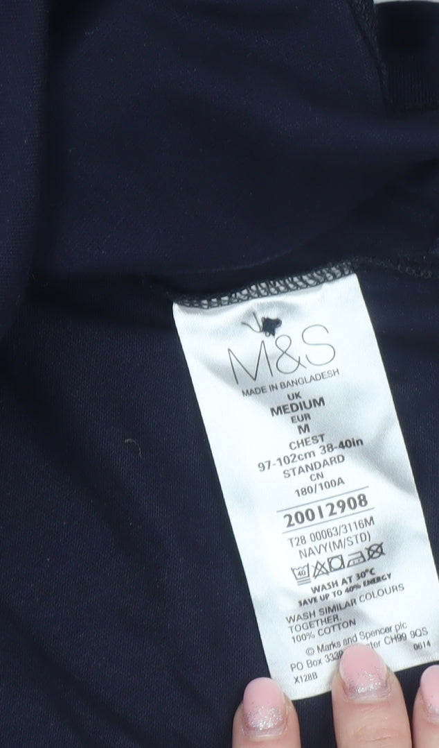Marks and Spencer Mens Blue Regular Fit Cotton Polo Shirt M