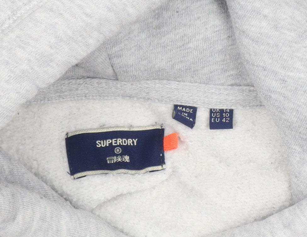 Superdry Women's Grey Pullover Hoodie Size 14 UK Cotton Blend Casual