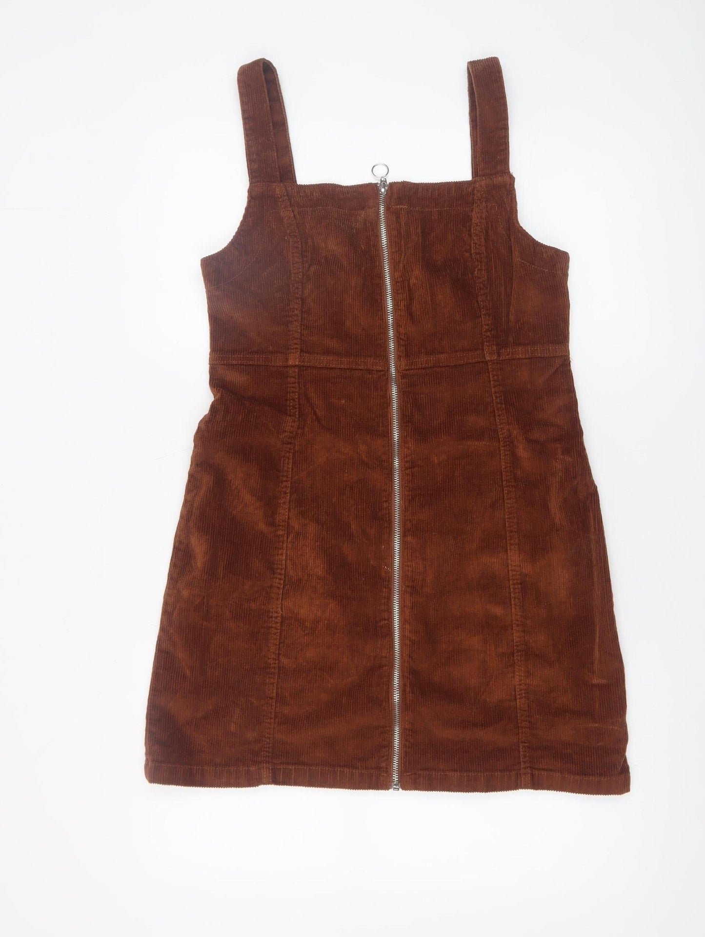 Denim Co Women Brown Corduroy Zip Pinafore Dress Size 14
