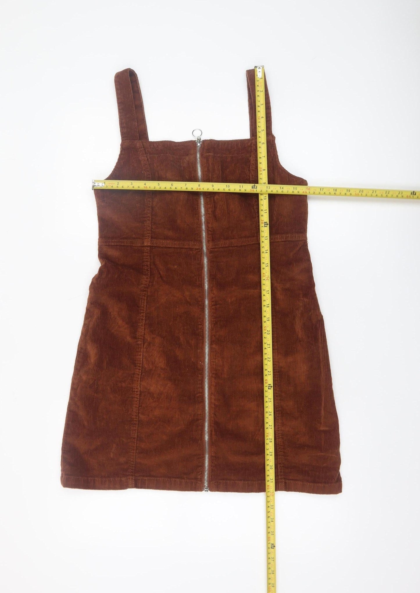 Denim Co Women Brown Corduroy Zip Pinafore Dress Size 14