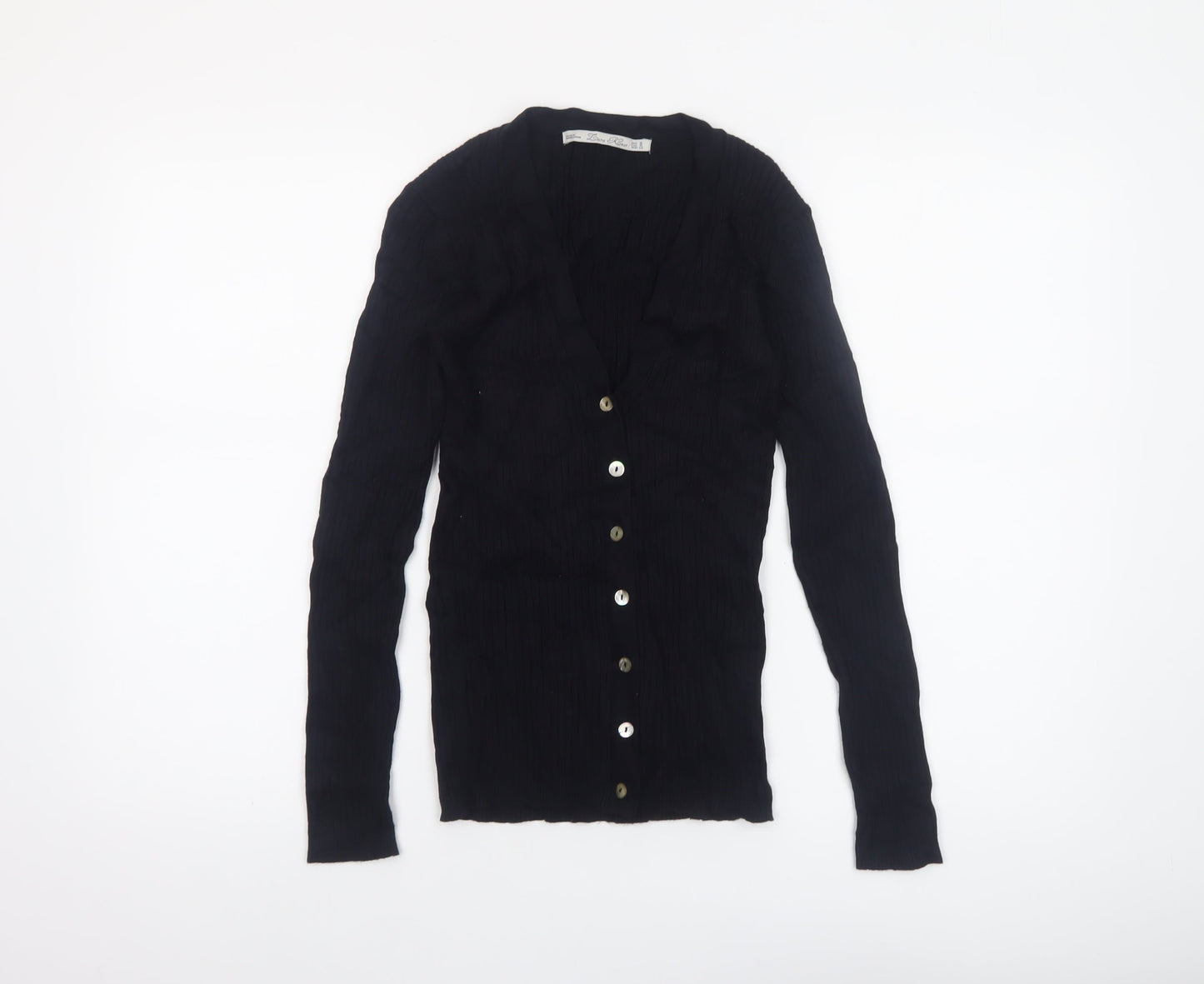 Zara Women Black V-Neck Slim Fit Knit Cardigan Size M