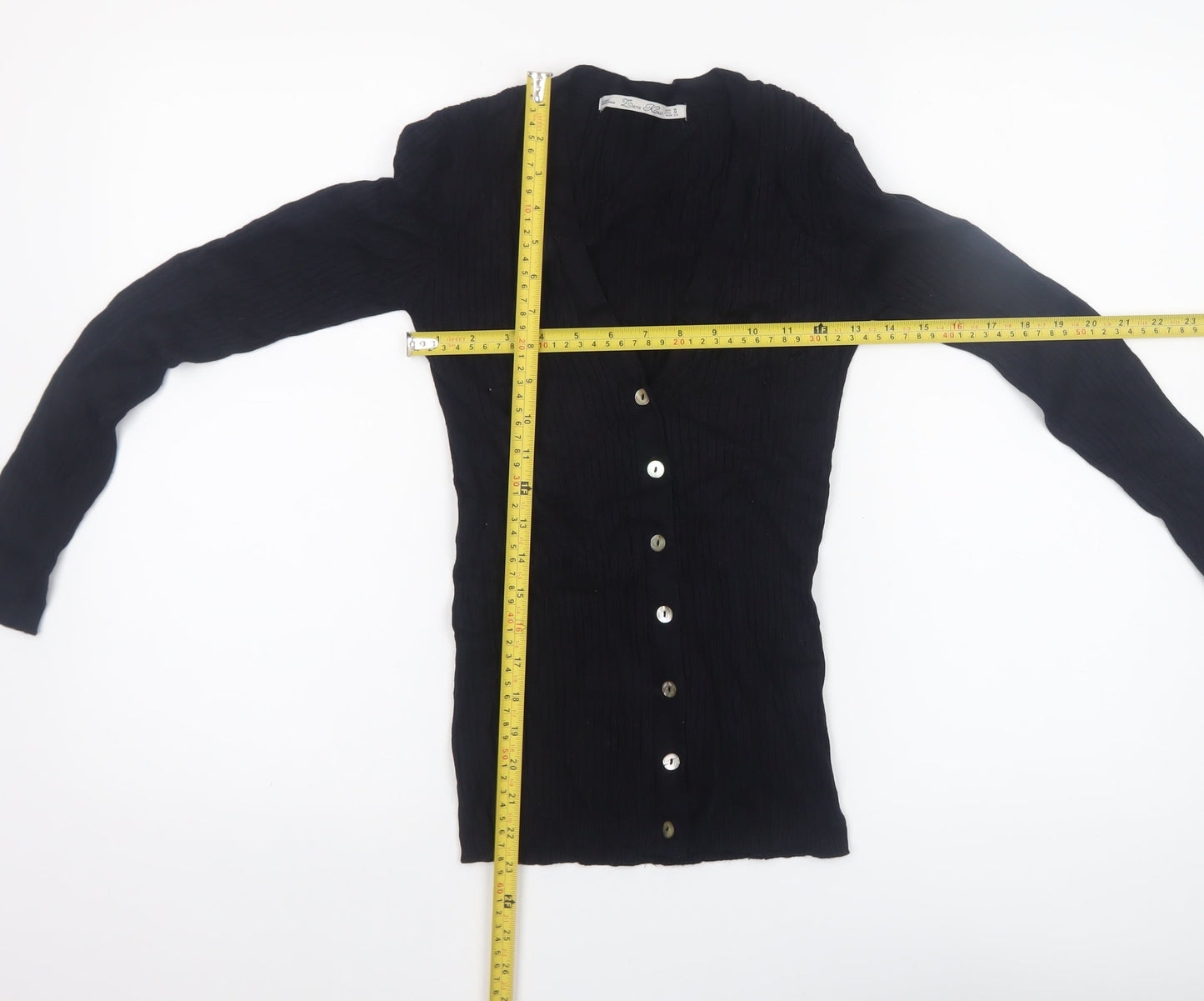 Zara Women Black V-Neck Slim Fit Knit Cardigan Size M