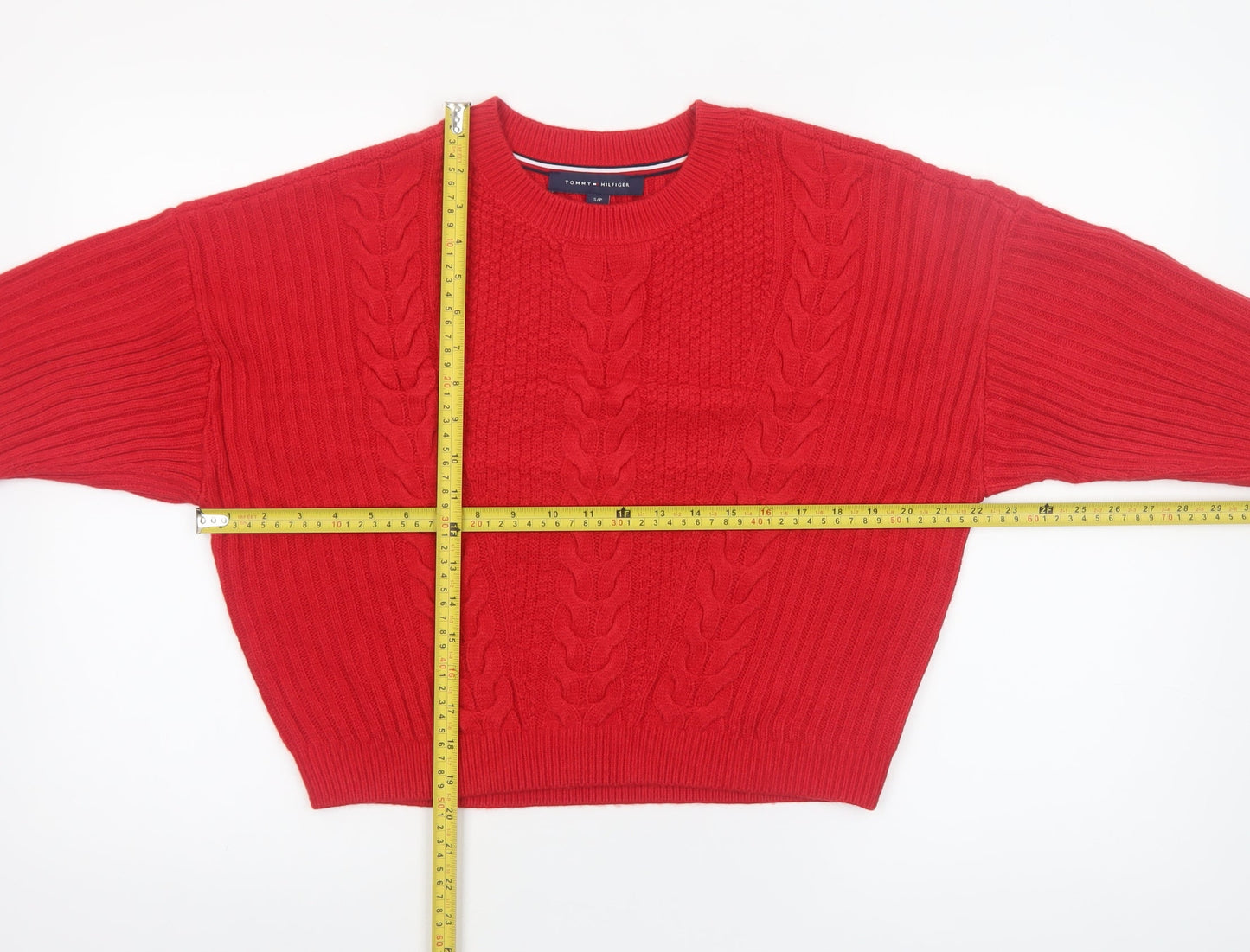 Tommy Hilfiger Women’s Red Cable Knit Jumper Size S Crew Neck