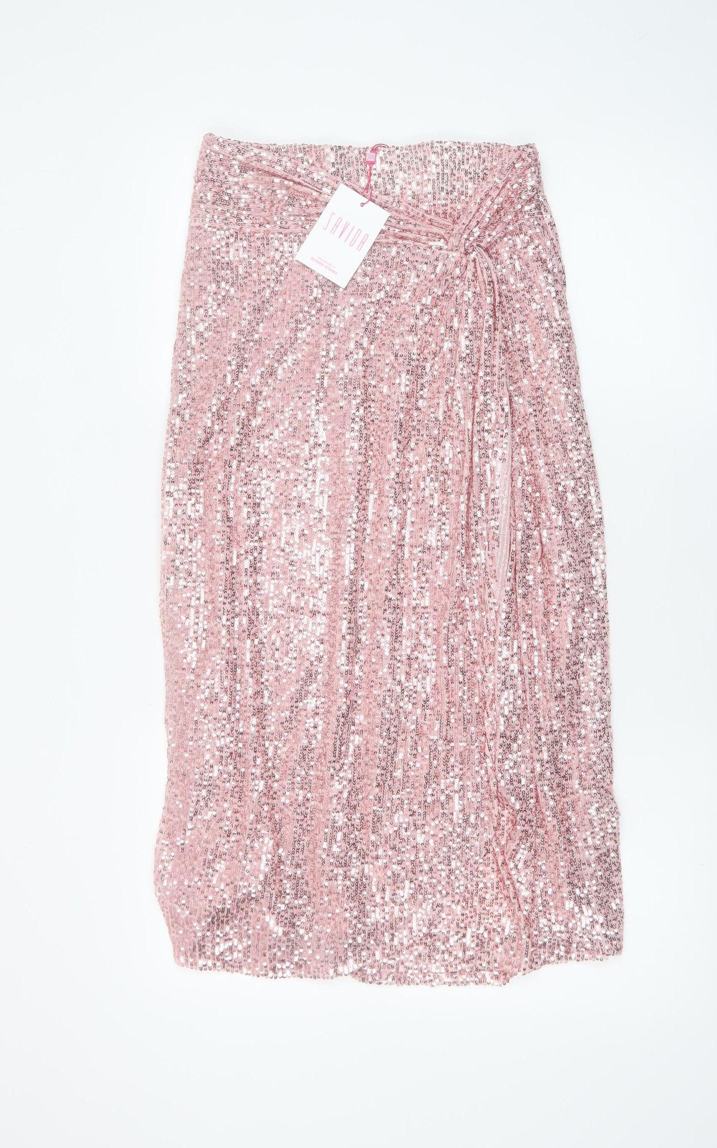 Savida Women Pink Sequin Midi Skirt Small Polyester Partywear