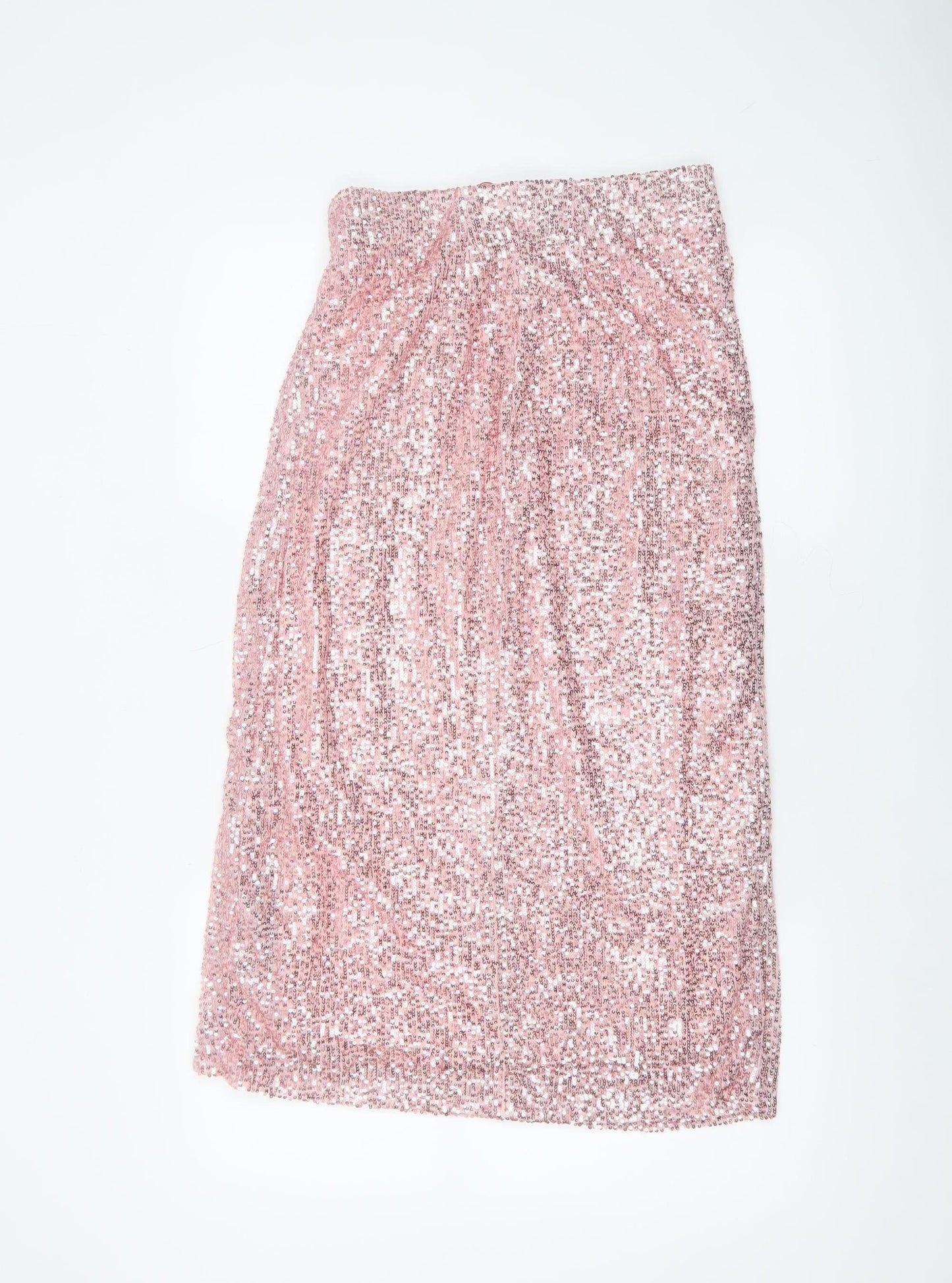 Savida Women Pink Sequin Midi Skirt Small Polyester Partywear
