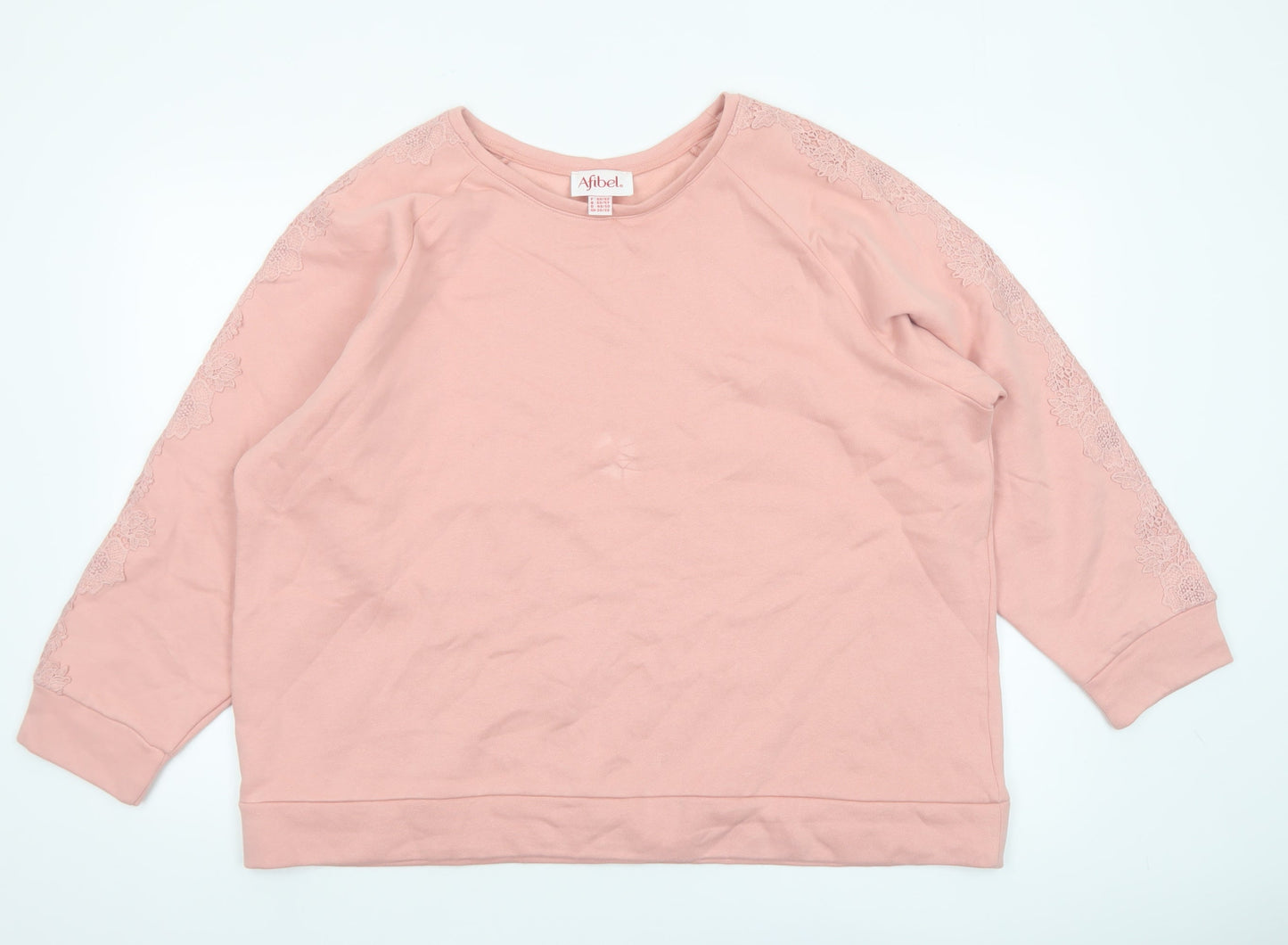 Afibel Womens Pink Lace Sleeve Pullover Sweatshirt UK 20/22