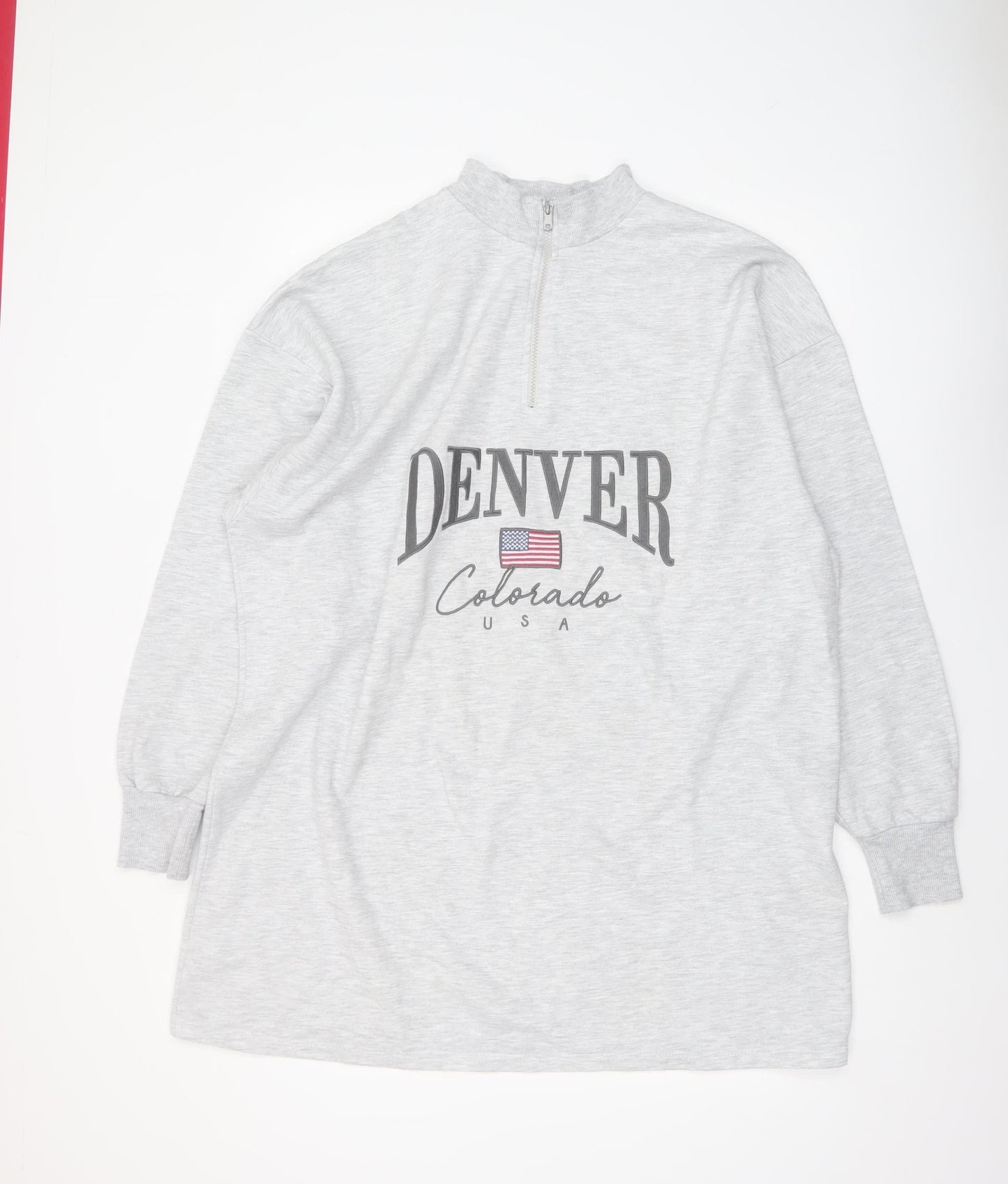 ASOS Design Women Grey 1/4 Zip Denver Graphic Sweatshirt Size 14