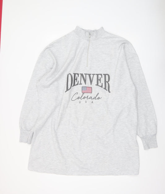 ASOS Design Women Grey 1/4 Zip Denver Graphic Sweatshirt Size 14