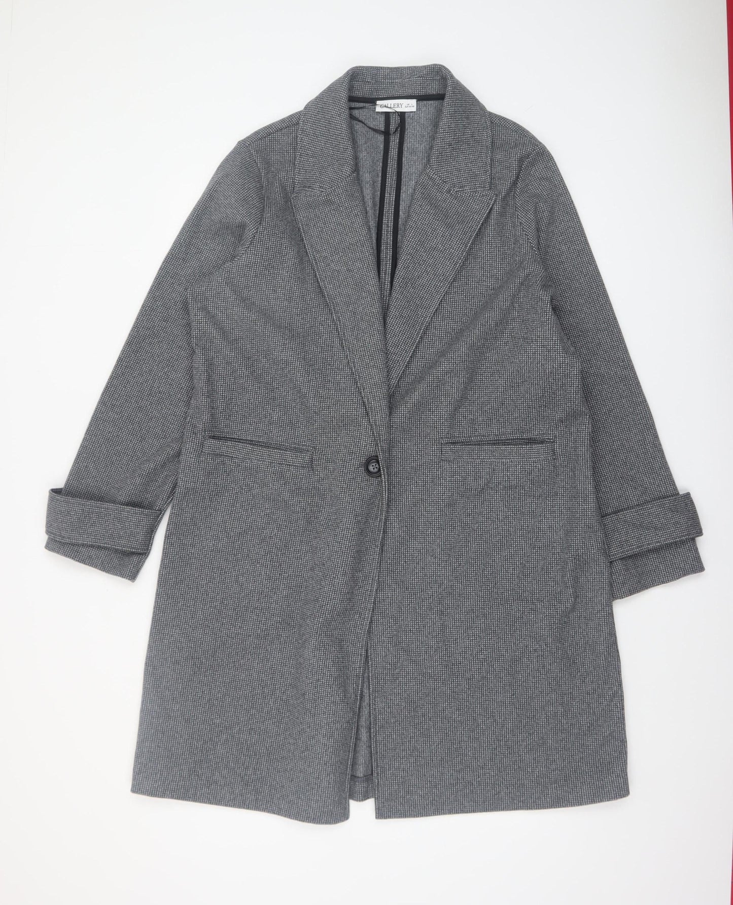 Gallery Women’s Grey Houndstooth Long Overcoat Size L