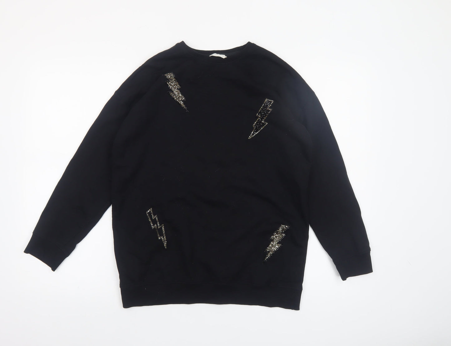 Mango Kids Girls Black 13-14 Years Lightning Embroidered Pullover Sweatshirt