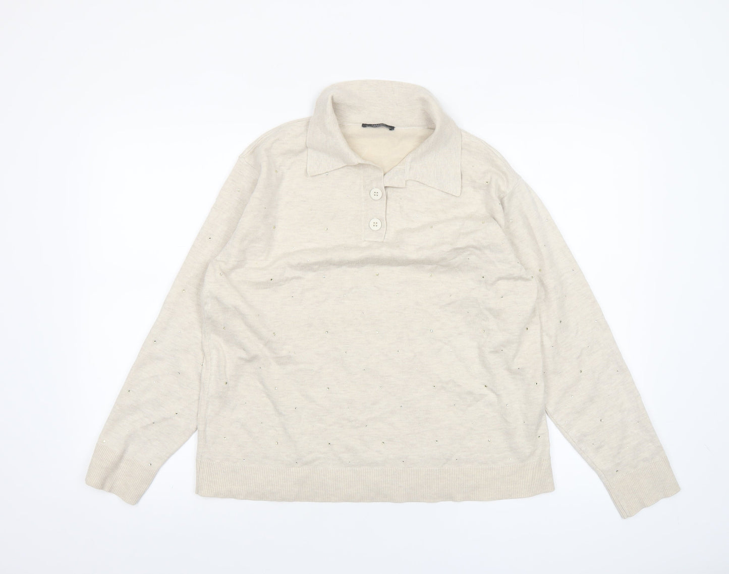 Parfois Women Beige Collared Henley Knit Jumper XS/S