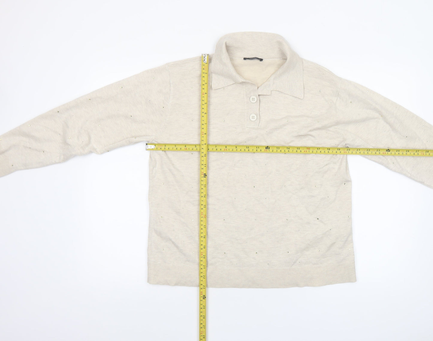 Parfois Women Beige Collared Henley Knit Jumper XS/S