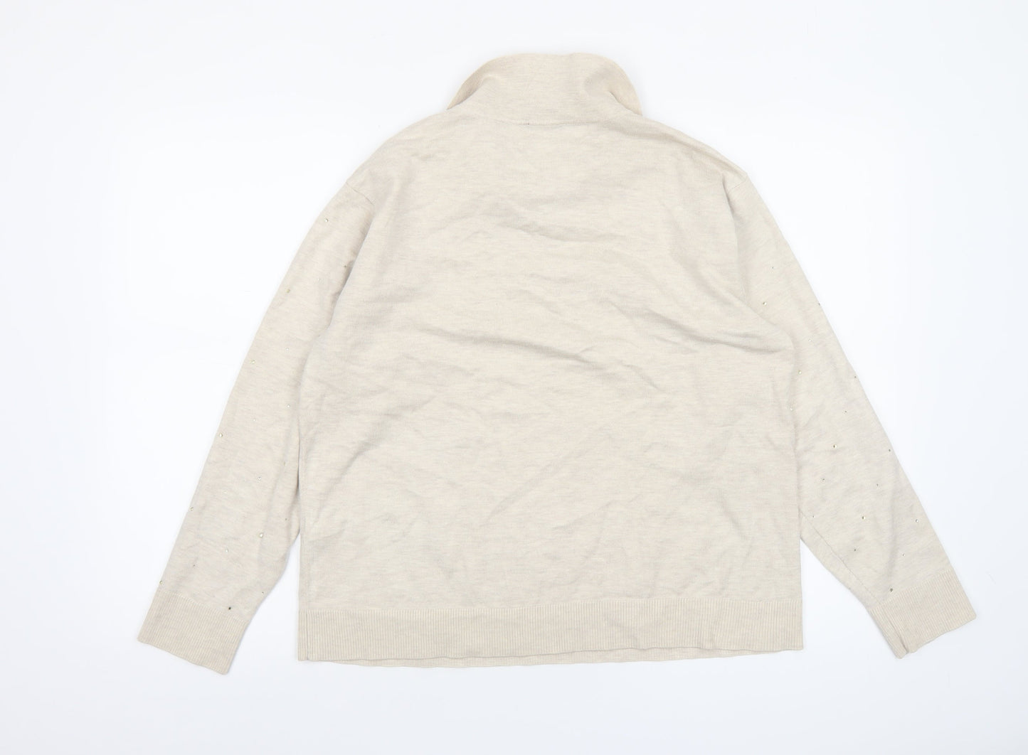 Parfois Women Beige Collared Henley Knit Jumper XS/S