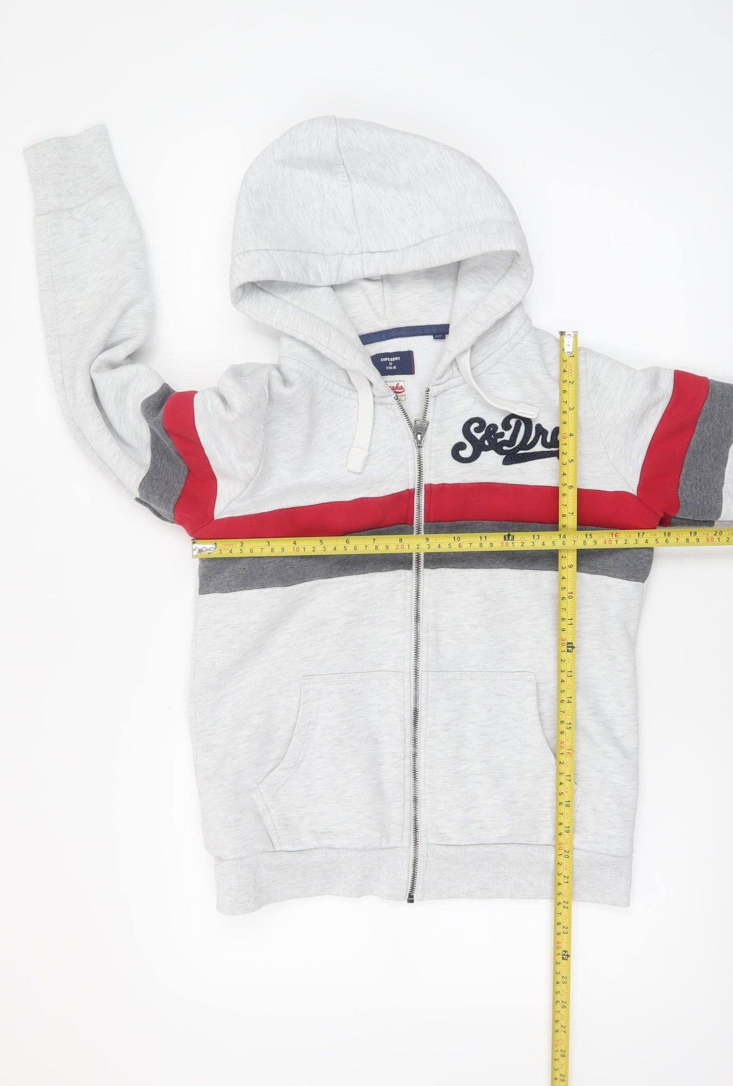 Superdry Women Grey Full Zip Hoodie UK 12 Osaka Logo Lined Casual Sweatshirt