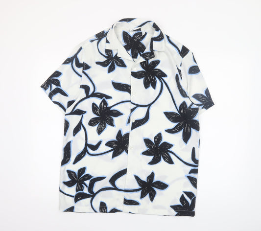ASOS Men’s White Floral Short Sleeve Button-Up Shirt XS