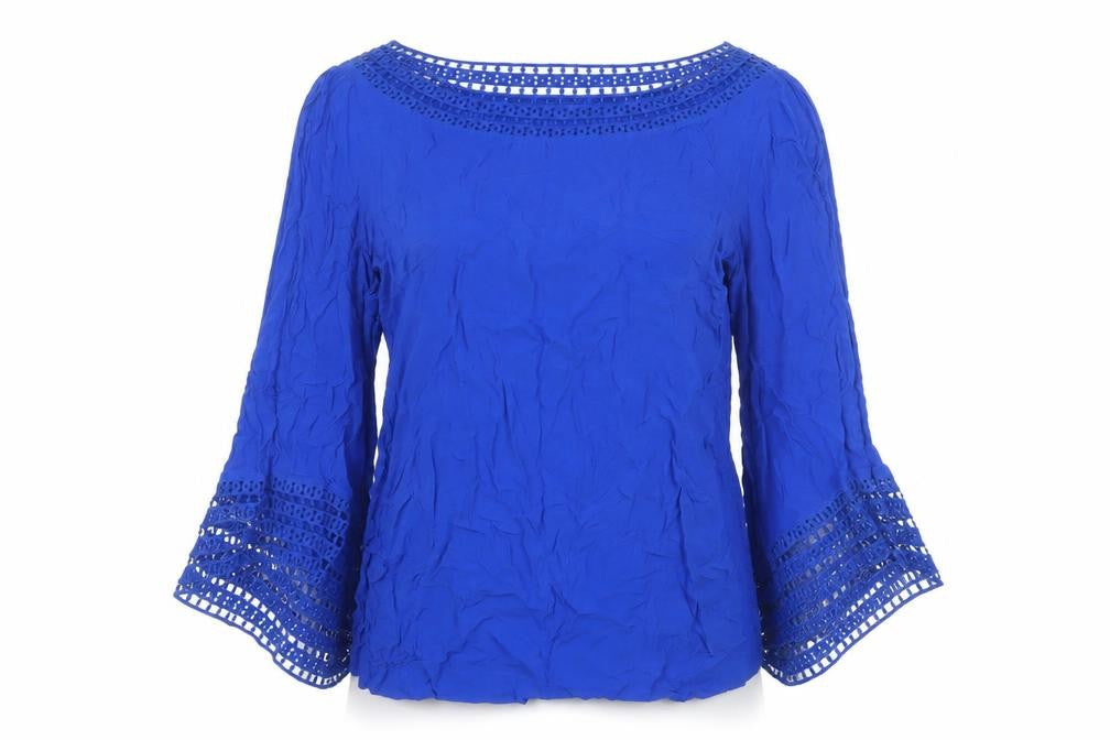 New Look Women’s Blue Bohemian Chiffon Crochet Blouse UK 10