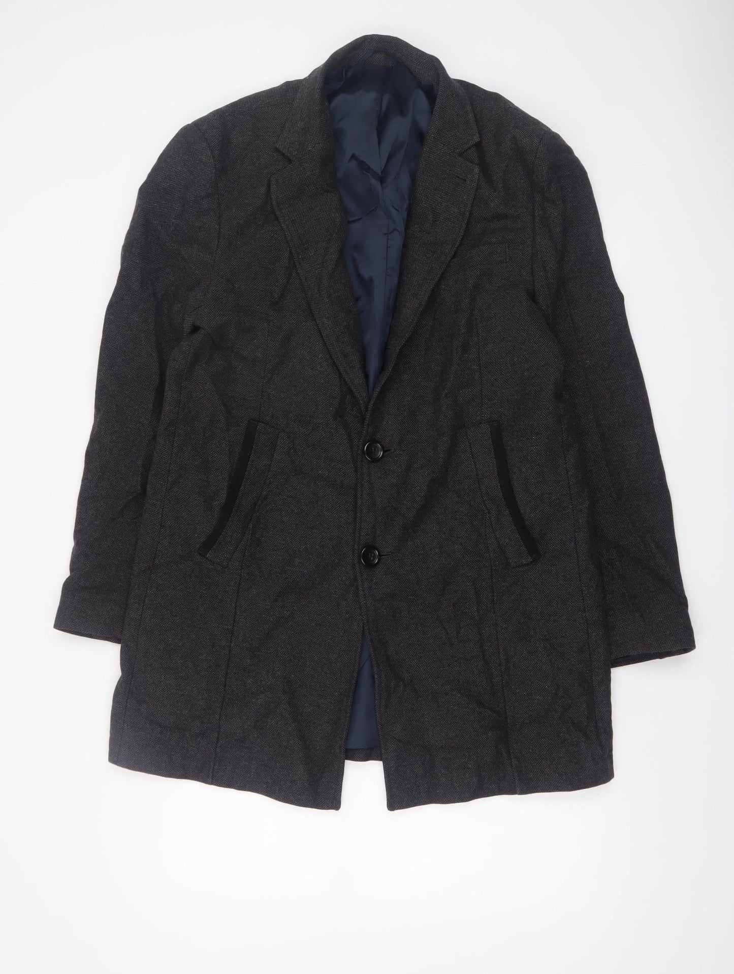 Next Men's Grey Wool Blend Herringbone Overcoat M