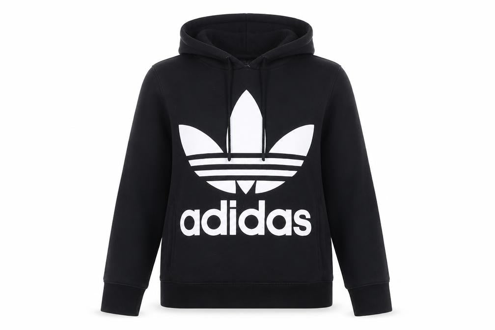 Adidas Womens Black Pullover Hoodie UK 8 Cotton Logo Hooded Sweatshirt