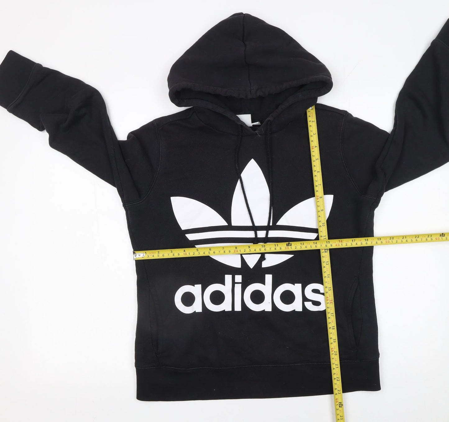 Adidas Womens Black Pullover Hoodie UK 8 Cotton Logo Hooded Sweatshirt
