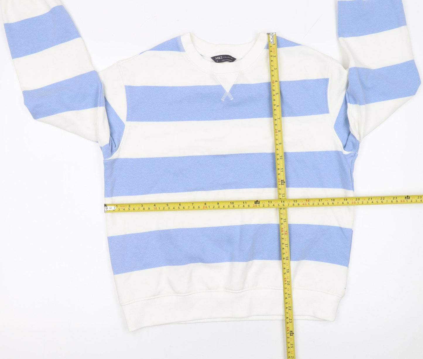 Marks and Spencer Women Blue White Striped Cotton Pullover Sweatshirt Size 8