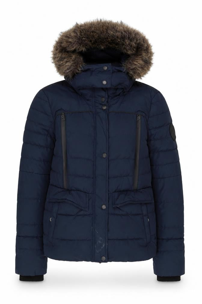 Superdry Women's Blue Faux Fur Hooded Puffer Jacket Size 10