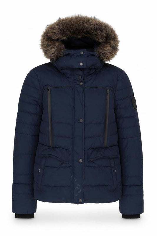 Superdry Women's Blue Faux Fur Hooded Puffer Jacket Size 10