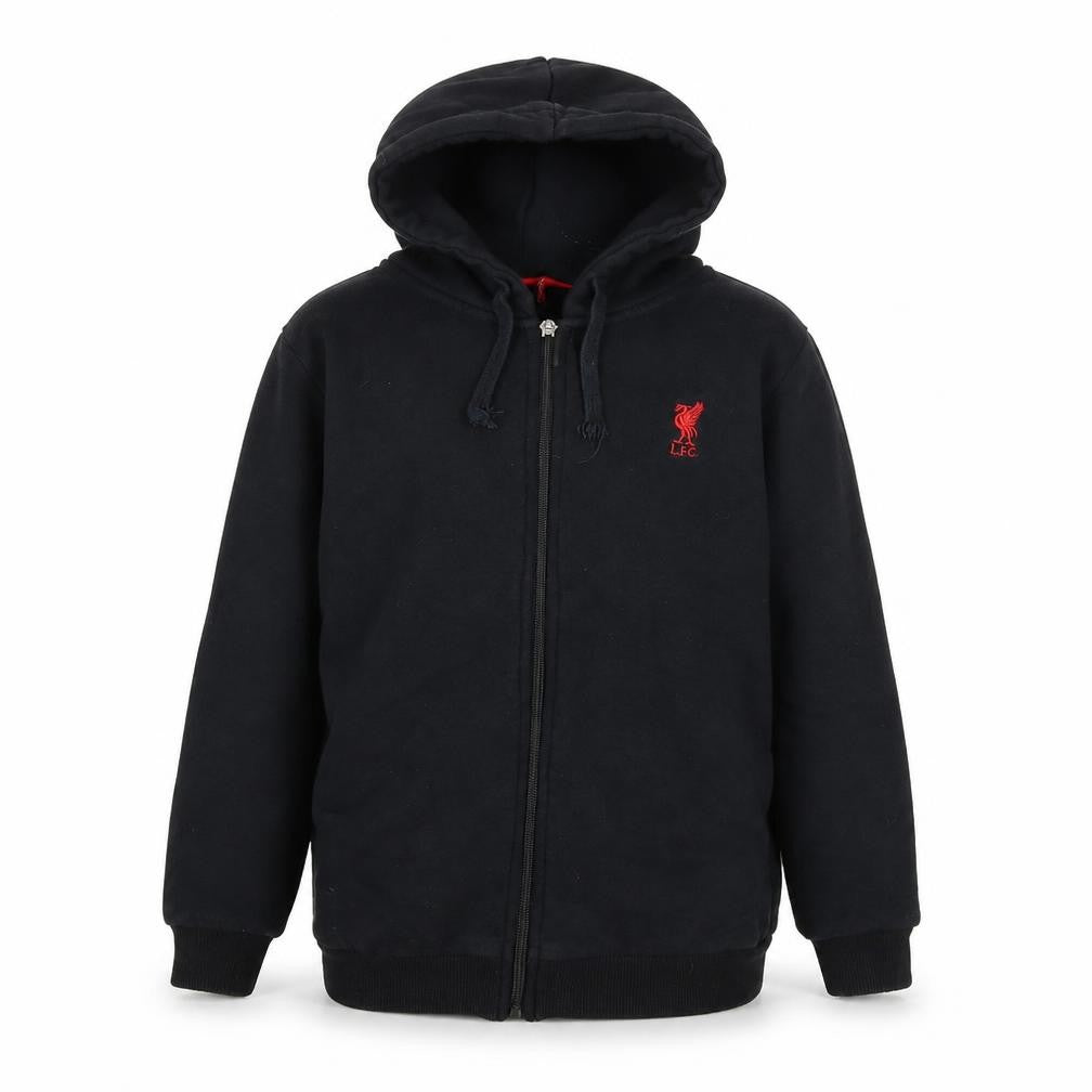 Front view of L.F.C. boys’ black full zip fleece hoodie 9-10 years football logo
