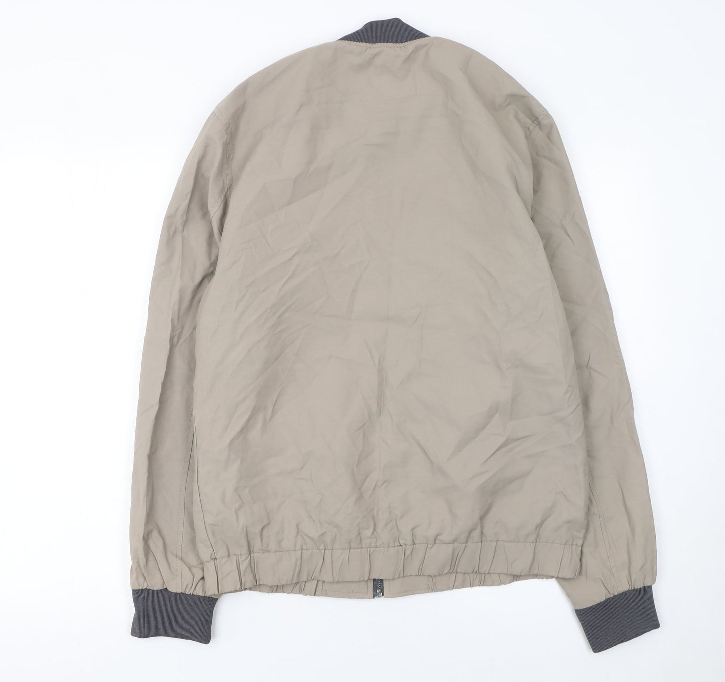 River Island Men's Beige Bomber Jacket M Cotton Nylon Full Zip