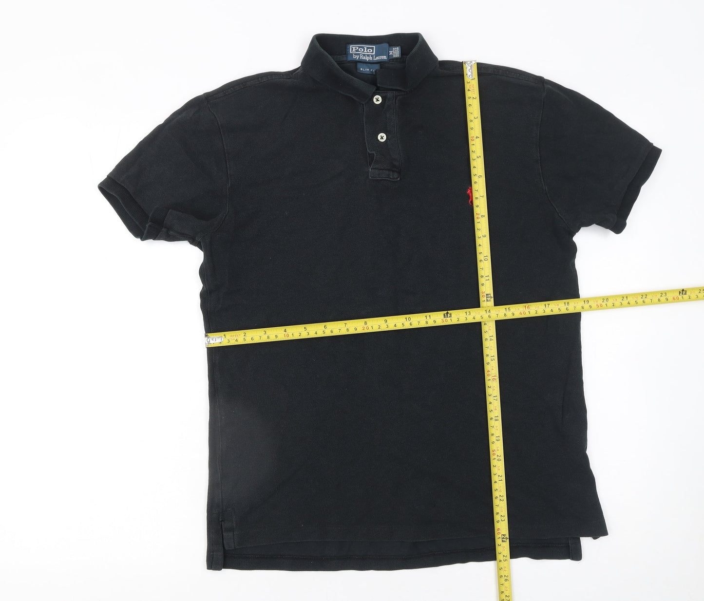 Ralph Lauren Men's Black Slim Fit Cotton Polo Shirt M Very Good