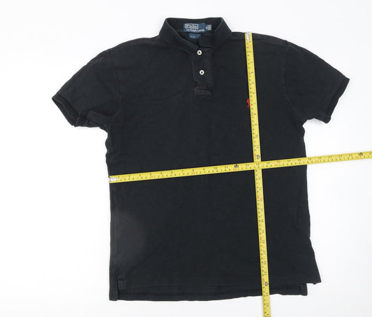 Ralph Lauren Men's Black Slim Fit Cotton Polo Shirt M Very Good