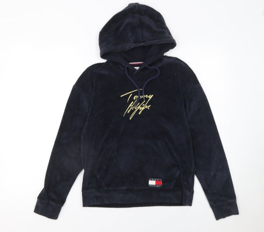Tommy Hilfiger Womens Navy Blue Velour Hoodie XS Relaxed Fit