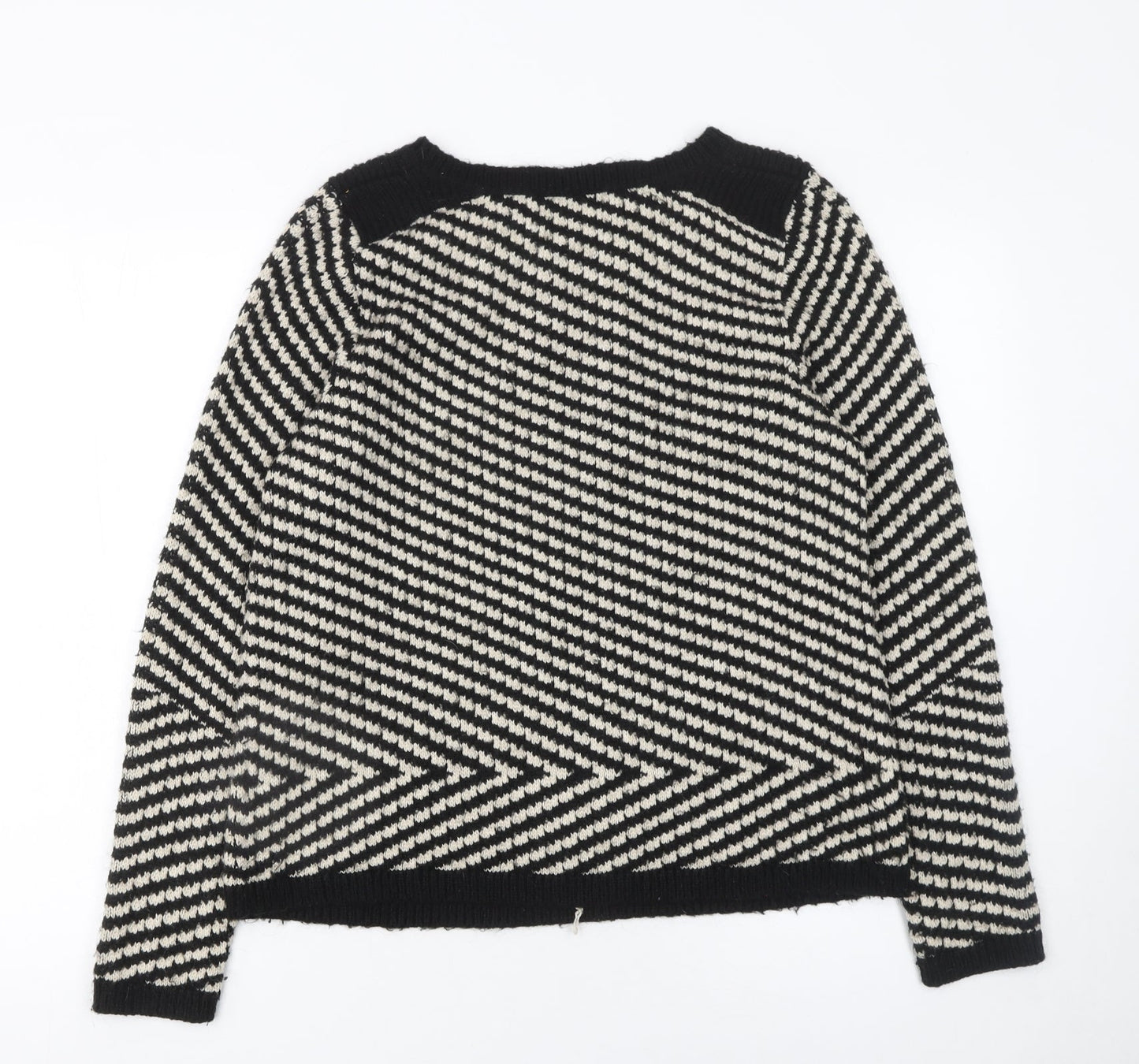 Marks and Spencer Women Black & White Striped Jumper Size 14 Mohair Blend