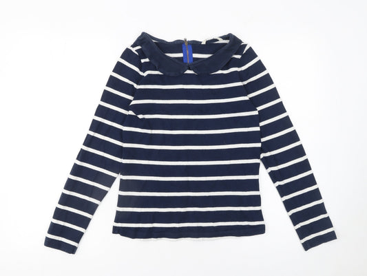 Boden Women Blue Striped Long Sleeve Collared Cotton T-Shirt UK 8