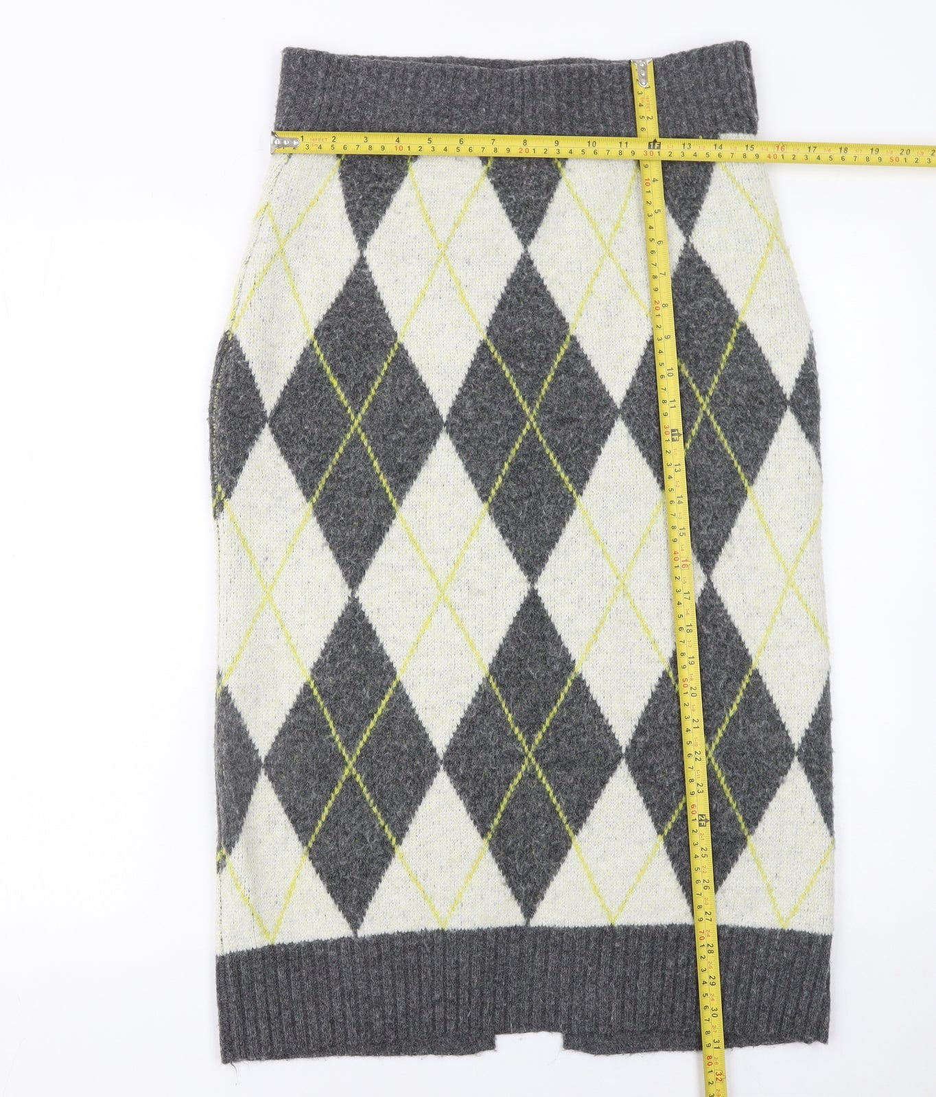 Pringle of Scotland x H&M Women's Grey Argyle Wool Blend Pencil Skirt Size M
