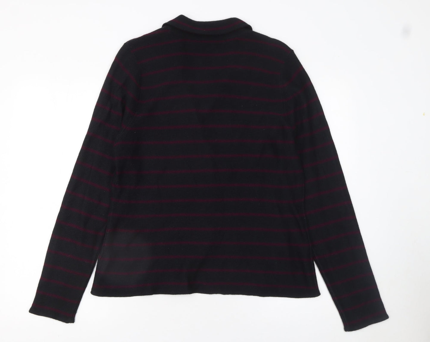 Tahari Women Black XL Striped Collared Button Knit Cardigan