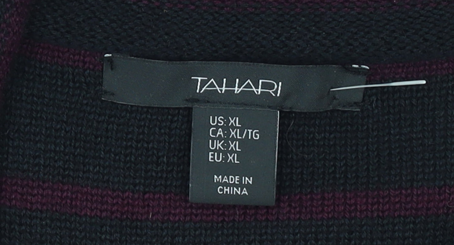 Tahari Women Black XL Striped Collared Button Knit Cardigan