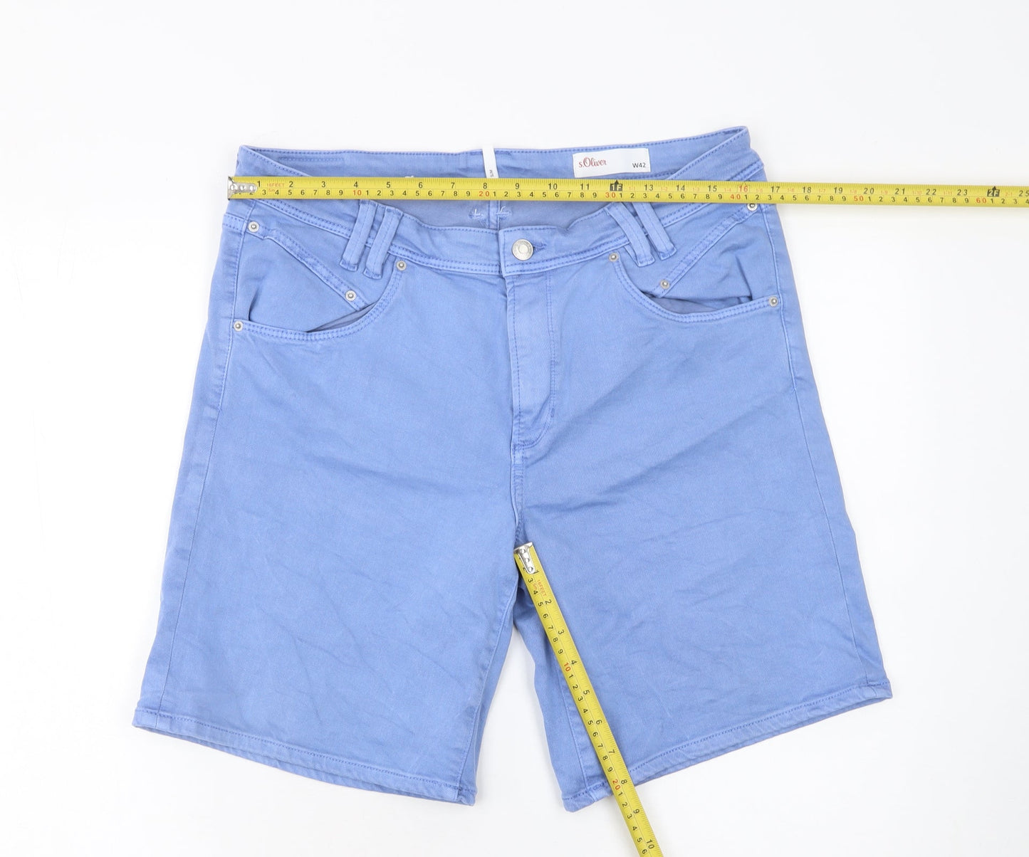 s.Oliver Women Blue W42 Bermuda Shorts Cotton Blend Casual