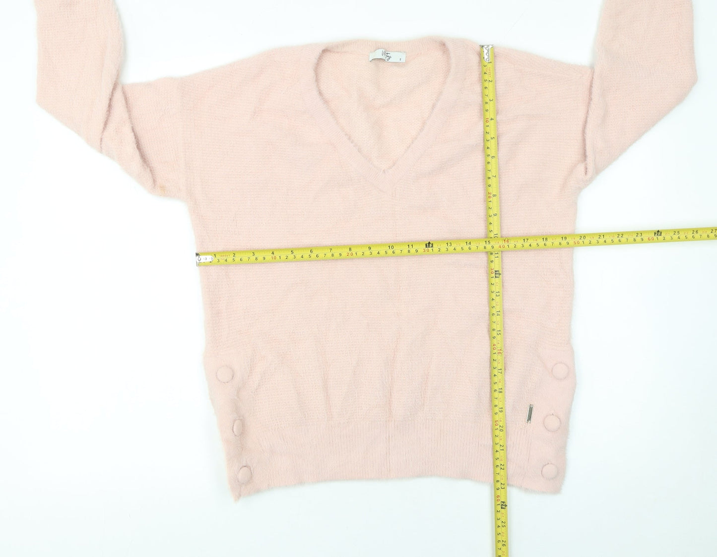 Vila Joy Women Pink V-Neck Knit Pullover Jumper Size S