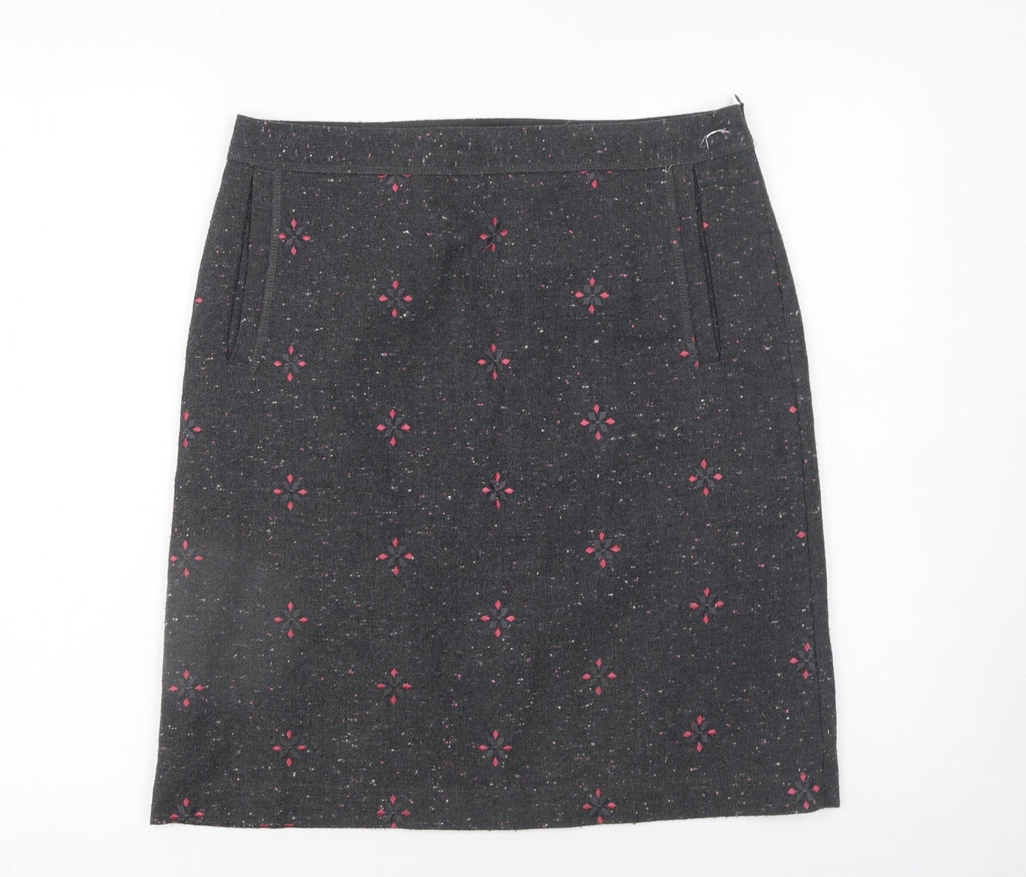 White Stuff Womens Grey Embroidered Wool Blend Pencil Skirt Size 10